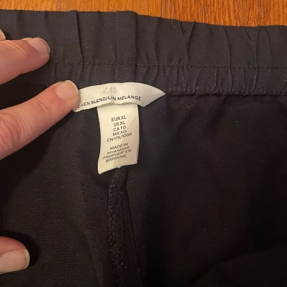 H&M | black linen blend drawstring crop pants XL - Picture 3 of 6